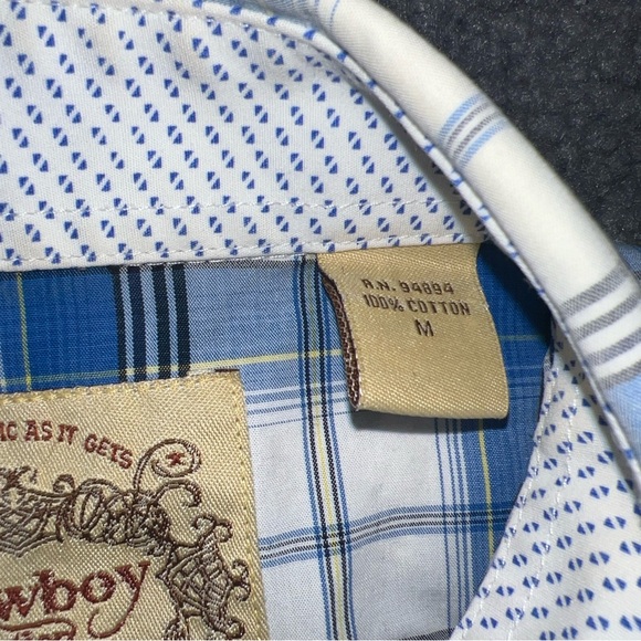 Cowboy Legend Mens Shirt Western Blue White Plaid Pearl Snap Long Sleeve Size M - Picture 3 of 7